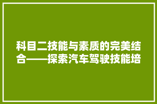 科目二技能与素质的完美结合——探索汽车驾驶技能培训之路