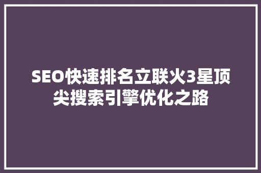 SEO快速排名立联火3星顶尖搜索引擎优化之路