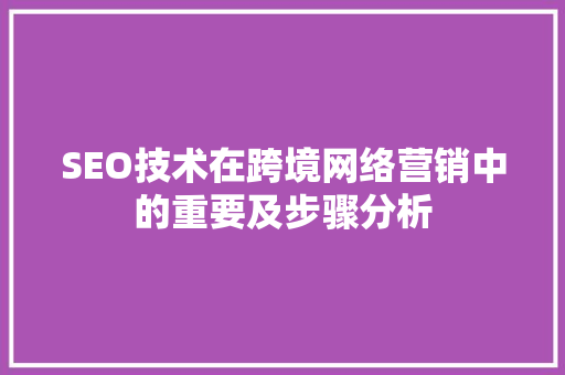 SEO技术在跨境网络营销中的重要及步骤分析