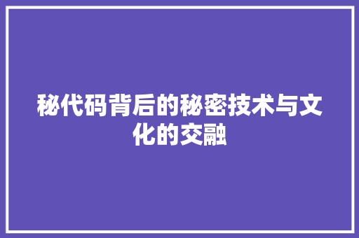 秘代码背后的秘密技术与文化的交融