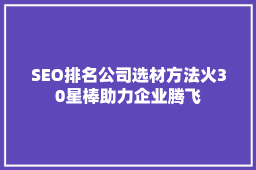 SEO排名公司选材方法火30星棒助力企业腾飞