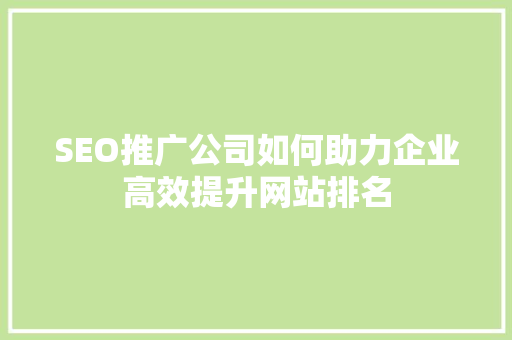 SEO推广公司如何助力企业高效提升网站排名
