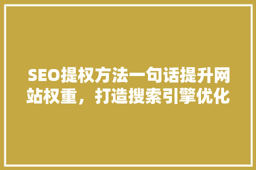 SEO提权方法一句话提升网站权重，打造搜索引擎优化之路