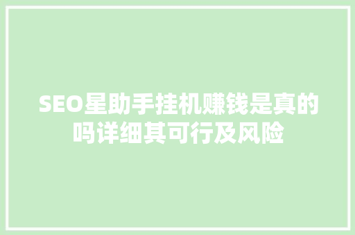 SEO星助手挂机赚钱是真的吗详细其可行及风险