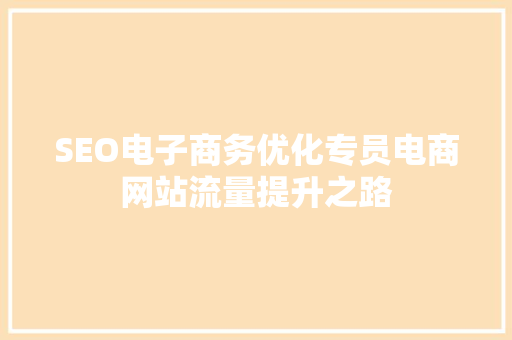 SEO电子商务优化专员电商网站流量提升之路