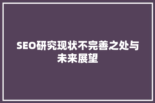 SEO研究现状不完善之处与未来展望
