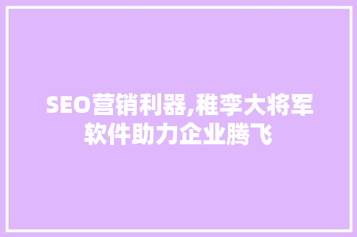 SEO营销利器,稚孪大将军软件助力企业腾飞