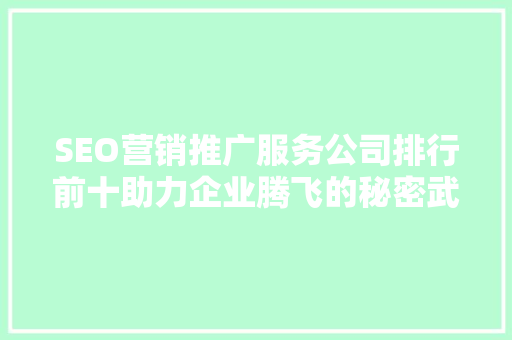 SEO营销推广服务公司排行前十助力企业腾飞的秘密武器