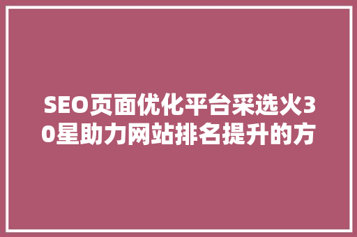 SEO页面优化平台采选火30星助力网站排名提升的方法