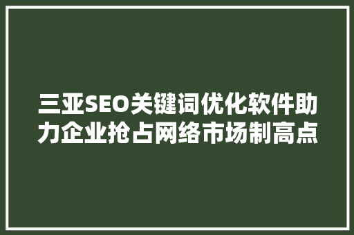 三亚SEO关键词优化软件助力企业抢占网络市场制高点