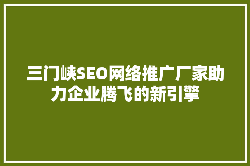 三门峡SEO网络推广厂家助力企业腾飞的新引擎