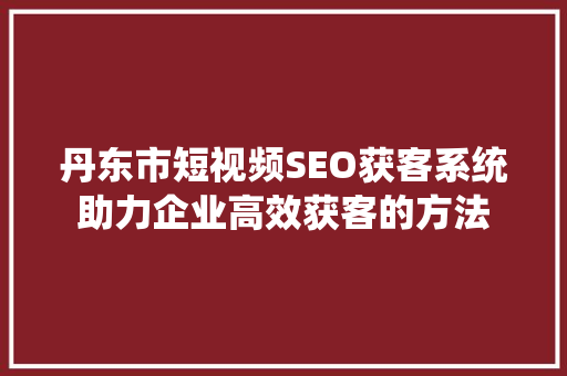 丹东市短视频SEO获客系统助力企业高效获客的方法