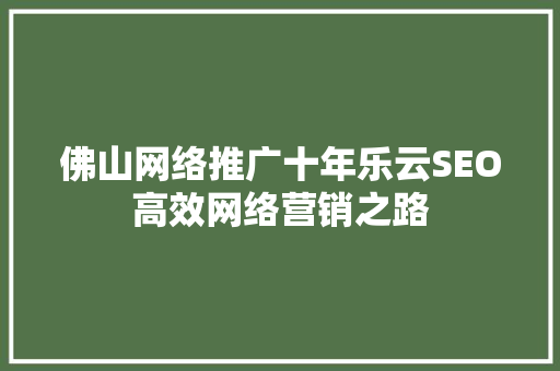 佛山网络推广十年乐云SEO高效网络营销之路