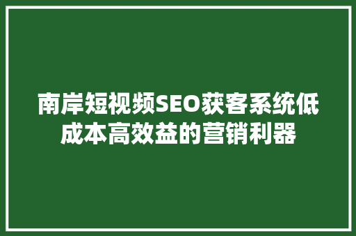 南岸短视频SEO获客系统低成本高效益的营销利器