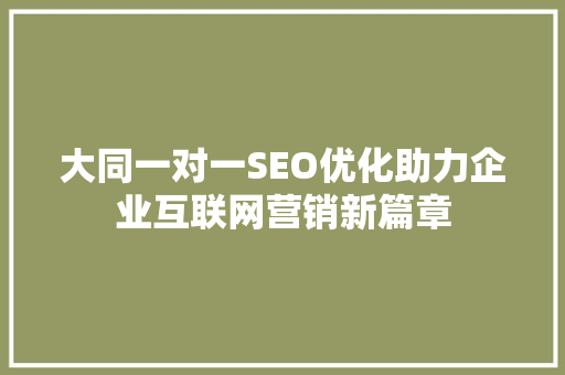 大同一对一SEO优化助力企业互联网营销新篇章  第1张