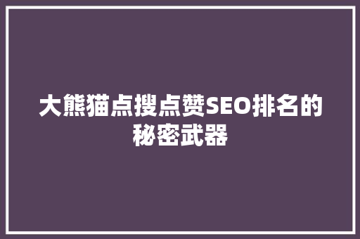 大熊猫点搜点赞SEO排名的秘密武器