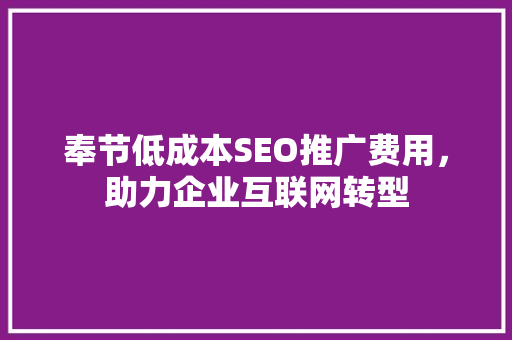 奉节低成本SEO推广费用，助力企业互联网转型
