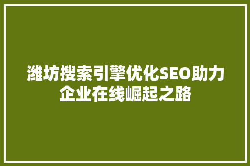 潍坊搜索引擎优化SEO助力企业在线崛起之路