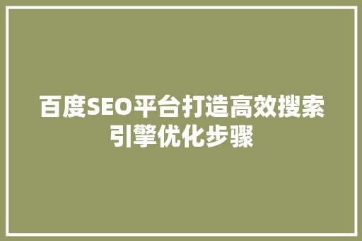 百度SEO平台打造高效搜索引擎优化步骤