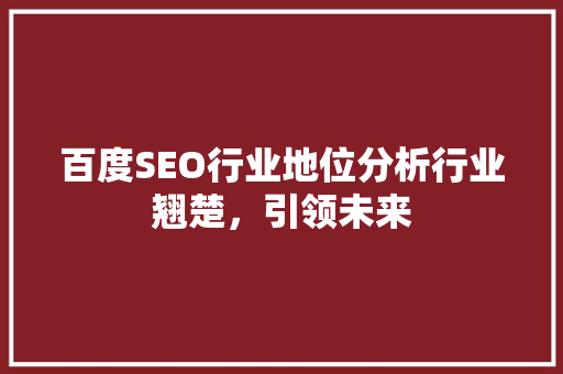 百度SEO行业地位分析行业翘楚，引领未来