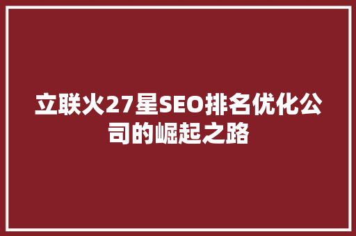立联火27星SEO排名优化公司的崛起之路
