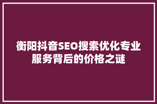 衡阳抖音SEO搜索优化专业服务背后的价格之谜