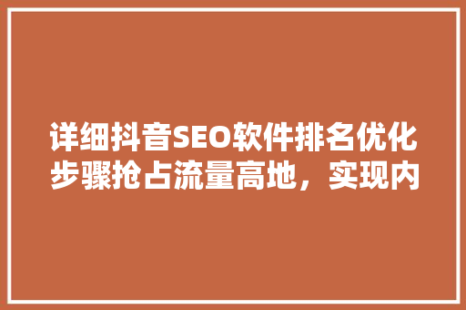 详细抖音SEO软件排名优化步骤抢占流量高地，实现内容霸屏