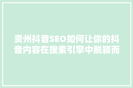 贵州抖音SEO如何让你的抖音内容在搜索引擎中脱颖而出