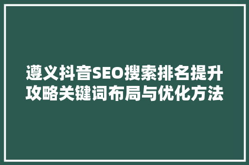 遵义抖音SEO搜索排名提升攻略关键词布局与优化方法