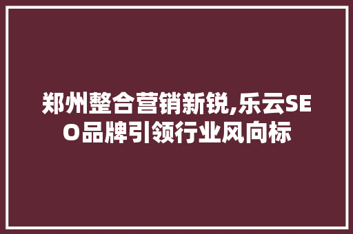 郑州整合营销新锐,乐云SEO品牌引领行业风向标