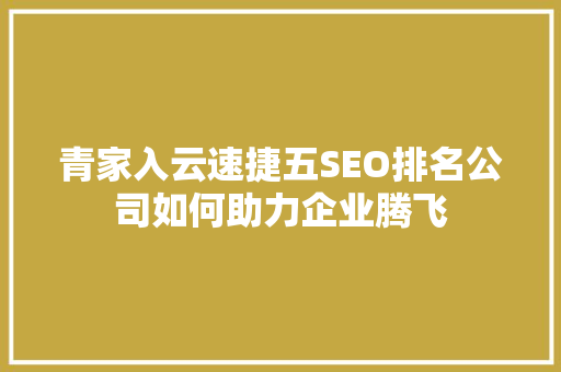 青家入云速捷五SEO排名公司如何助力企业腾飞