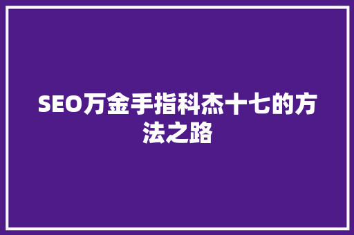 SEO万金手指科杰十七的方法之路