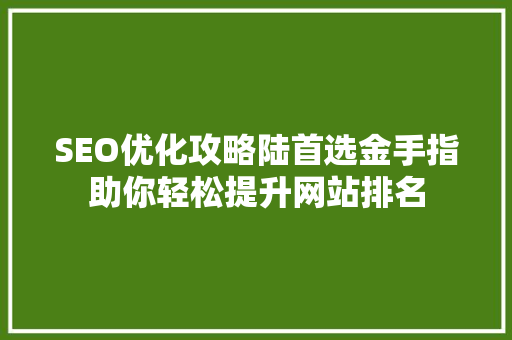 SEO优化攻略陆首选金手指助你轻松提升网站排名