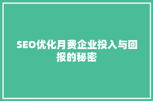 SEO优化月费企业投入与回报的秘密