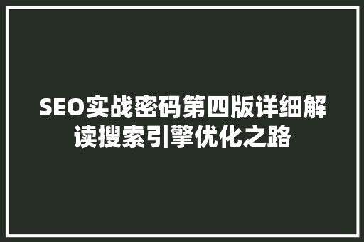 SEO实战密码第四版详细解读搜索引擎优化之路