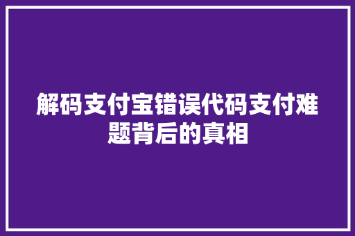 解码支付宝错误代码支付难题背后的真相