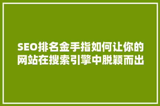SEO排名金手指如何让你的网站在搜索引擎中脱颖而出