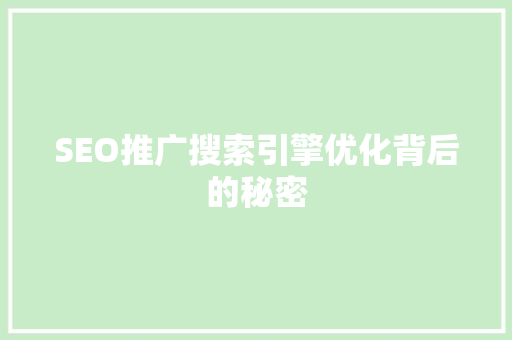 SEO推广搜索引擎优化背后的秘密