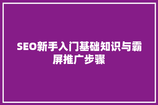 SEO新手入门基础知识与霸屏推广步骤