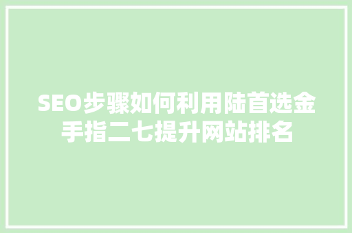 SEO步骤如何利用陆首选金手指二七提升网站排名