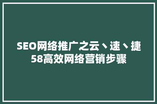 SEO网络推广之云丶速丶捷58高效网络营销步骤