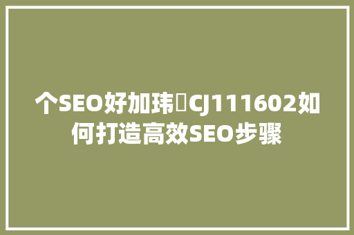 个SEO好加玮杺CJ111602如何打造高效SEO步骤