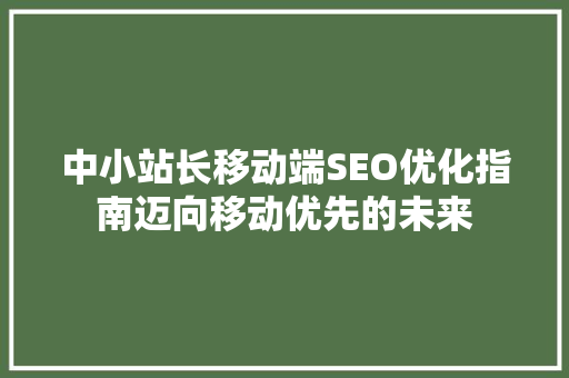 中小站长移动端SEO优化指南迈向移动优先的未来