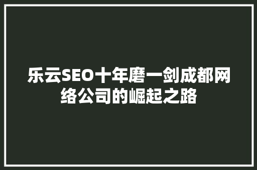 乐云SEO十年磨一剑成都网络公司的崛起之路