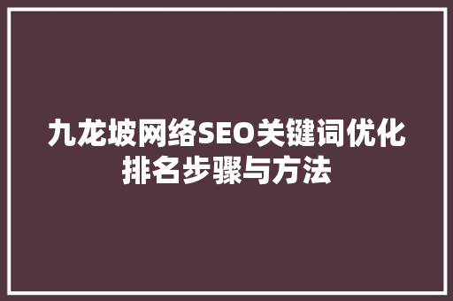 九龙坡网络SEO关键词优化排名步骤与方法