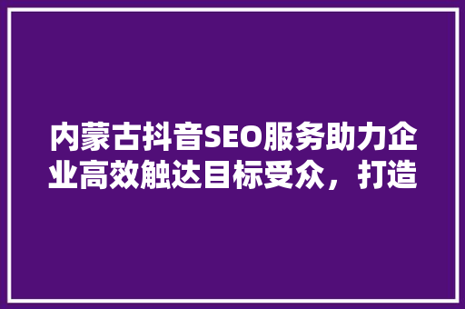内蒙古抖音SEO服务助力企业高效触达目标受众，打造爆款内容