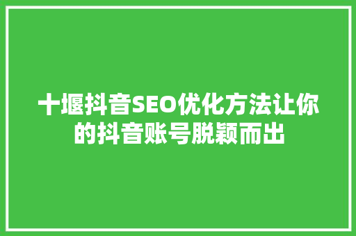 十堰抖音SEO优化方法让你的抖音账号脱颖而出