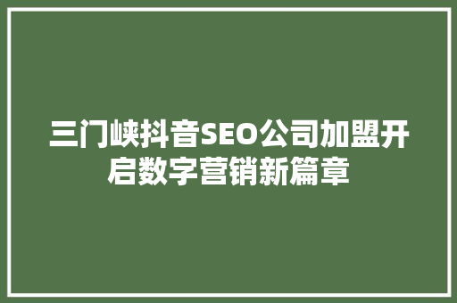 三门峡抖音SEO公司加盟开启数字营销新篇章