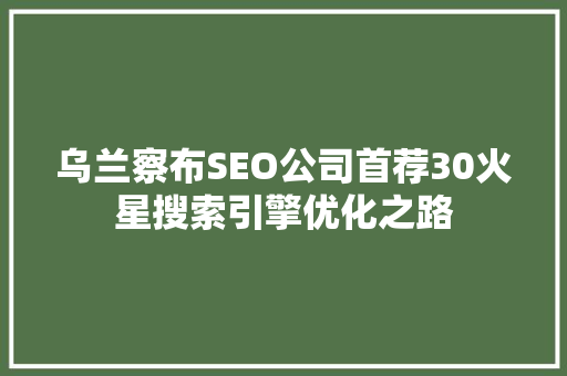 乌兰察布SEO公司首荐30火星搜索引擎优化之路