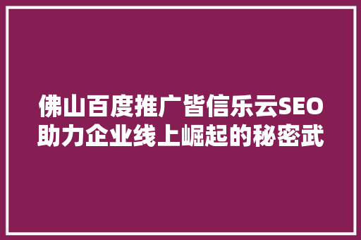 佛山百度推广皆信乐云SEO助力企业线上崛起的秘密武器